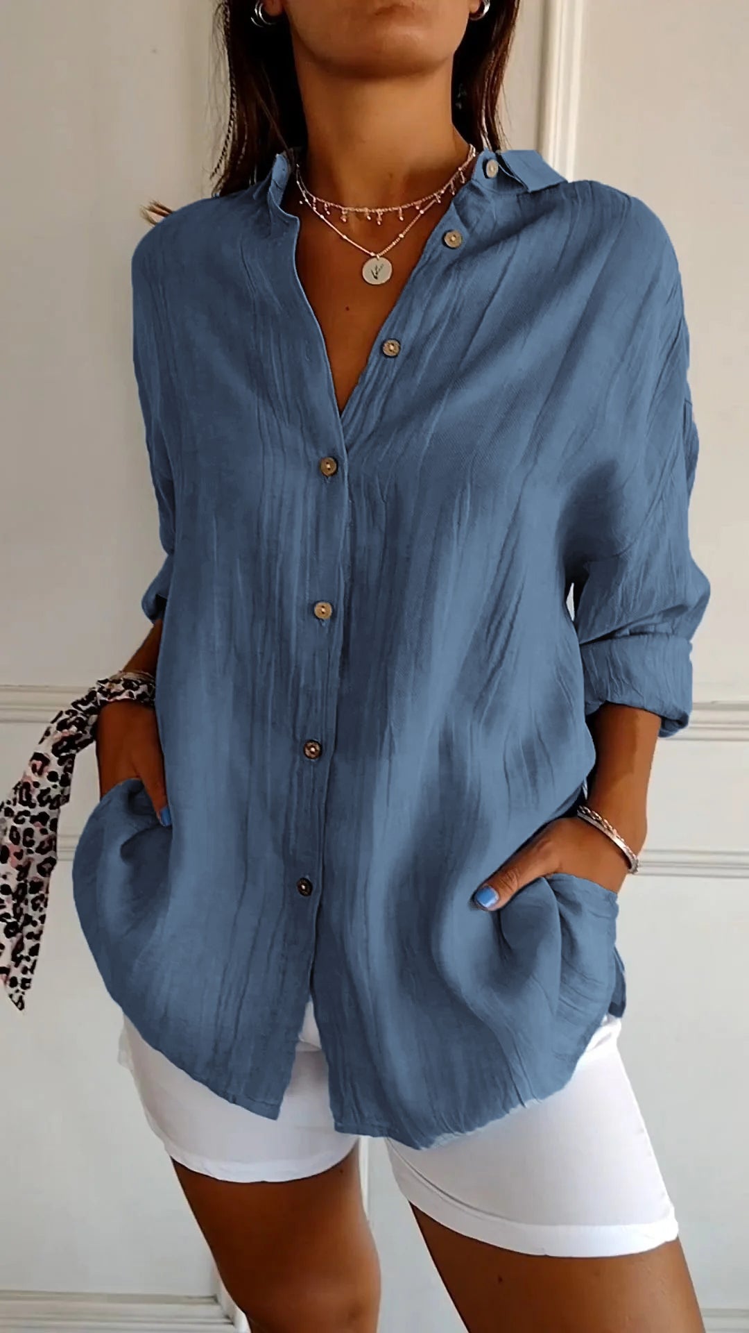 Poppy Crinkle Button-Up Shirt