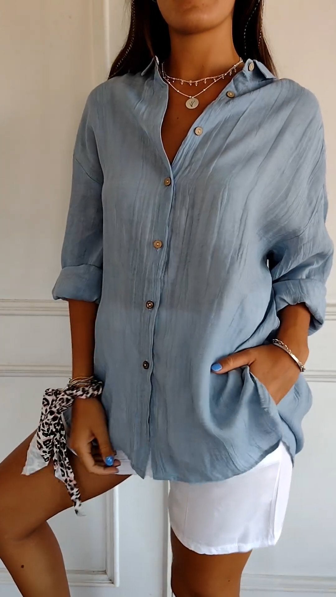 Poppy Crinkle Button-Up Shirt