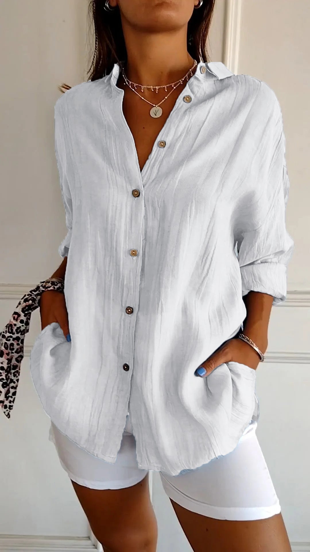 Poppy Crinkle Button-Up Shirt