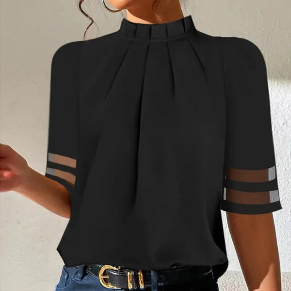 Genevieve Pleated Mock Neck Top