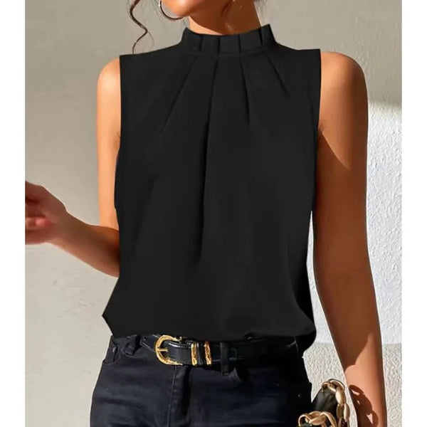 Genevieve Pleated Mock Neck Top