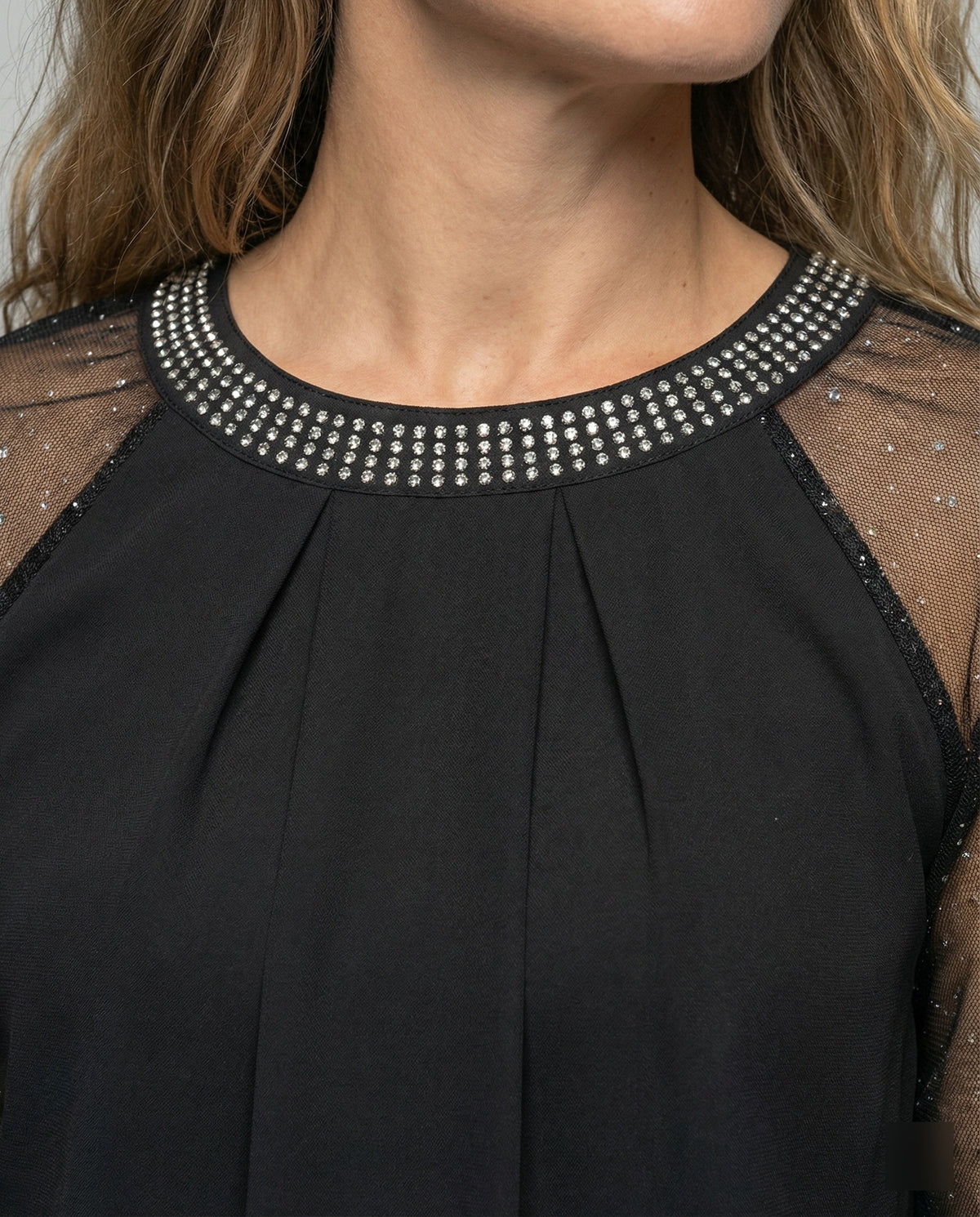 Odette Sequin Mesh Sleeve Top