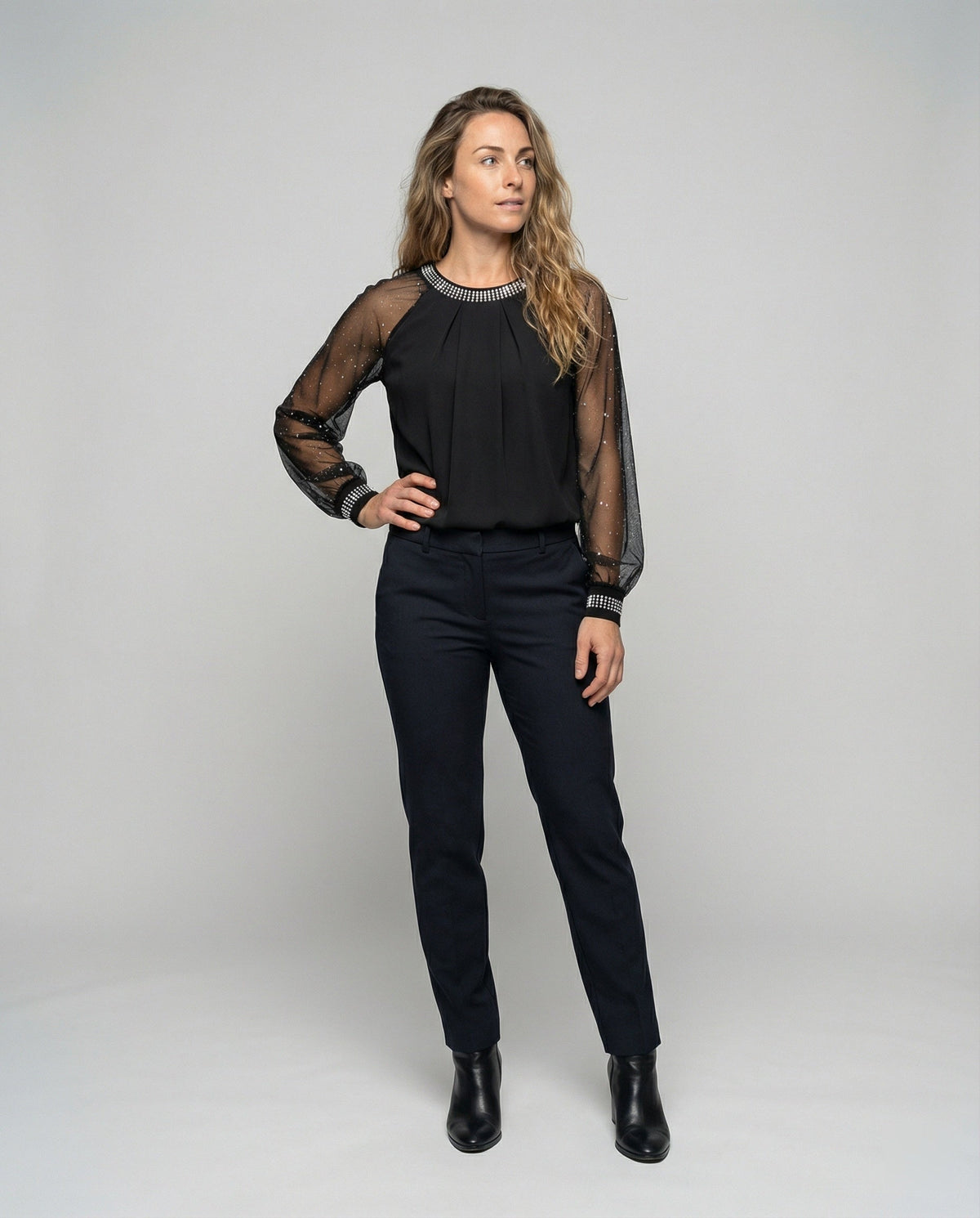 Odette Sequin Mesh Sleeve Top