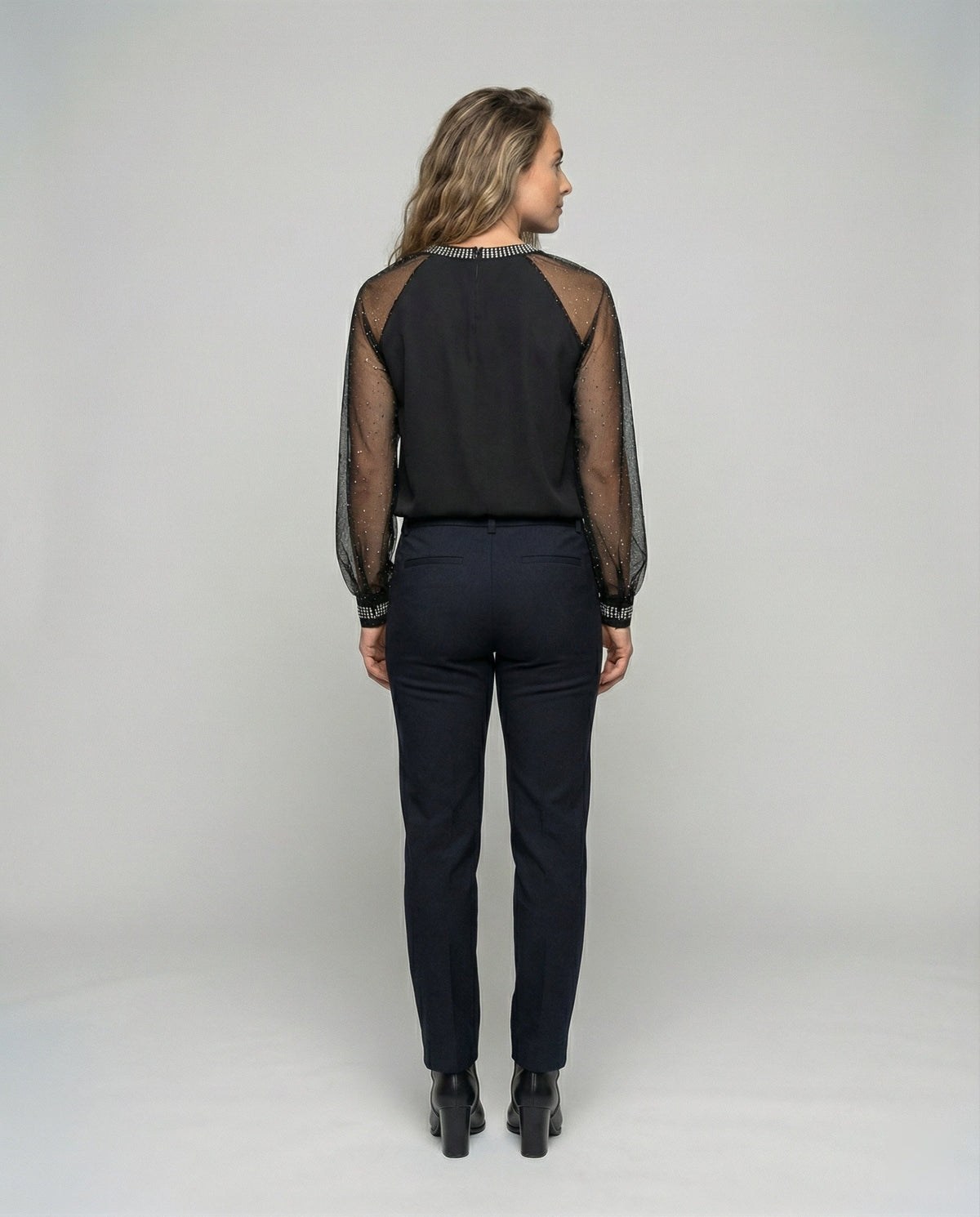 Odette Sequin Mesh Sleeve Top