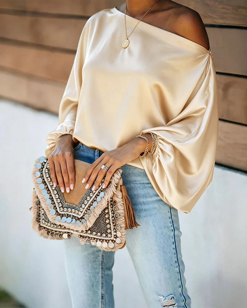 Giselle Satin Off-the-Shoulder Blouse