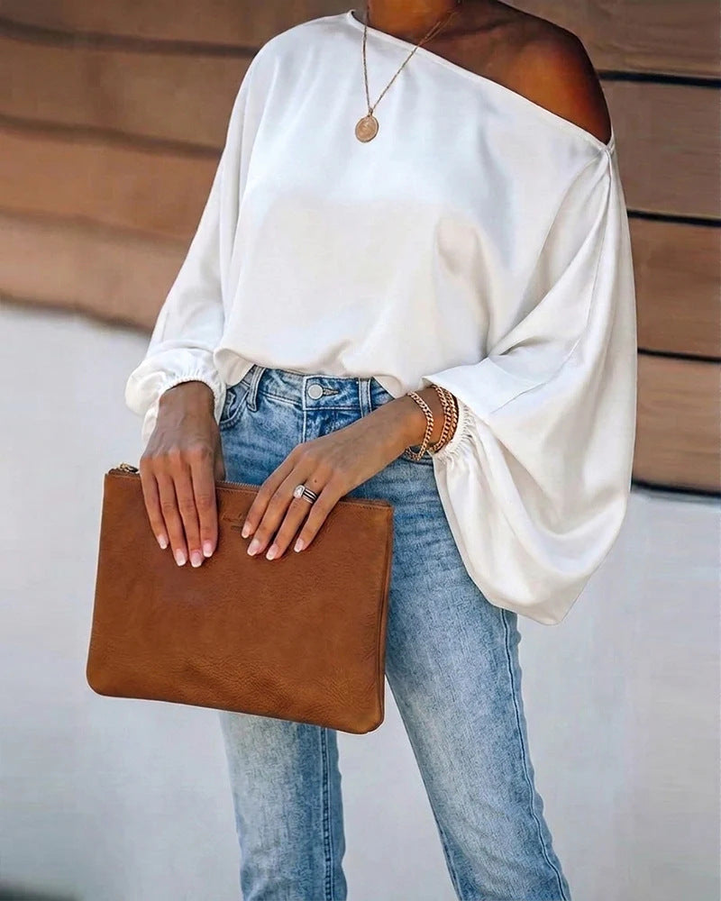 Giselle Satin Off-the-Shoulder Blouse
