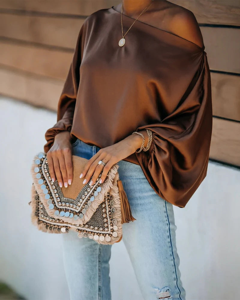 Giselle Satin Off-the-Shoulder Blouse