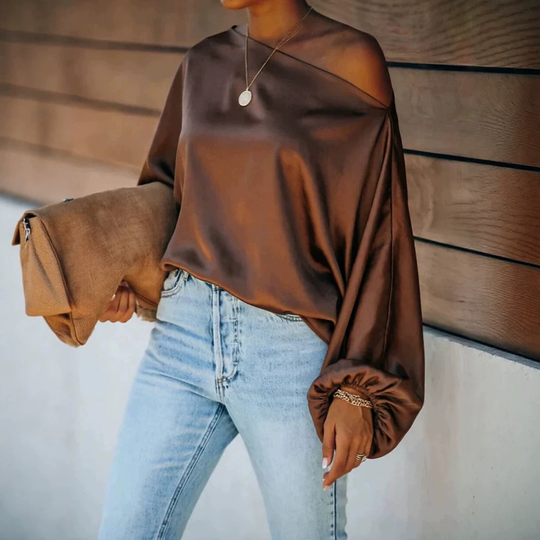 Giselle Satin Off-the-Shoulder Blouse