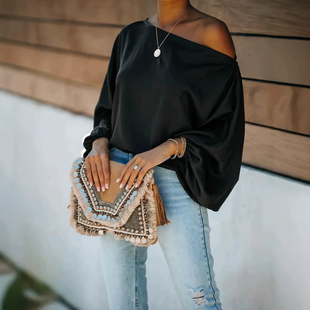 Giselle Satin Off-the-Shoulder Blouse