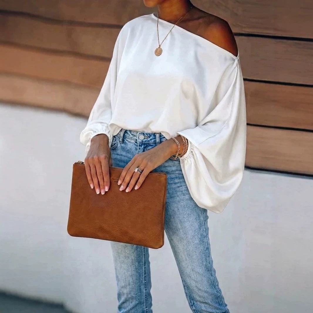 Giselle Satin Off-the-Shoulder Blouse